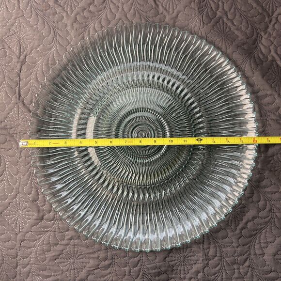 Vintage ARCOROC Blue Seabreeze Swirl Clear Glass 16D” Platter Serverware Dining - Picture 4 of 7
